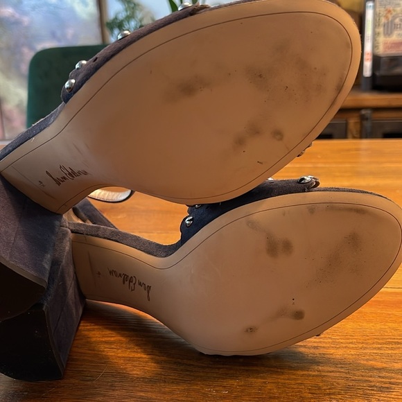 Sam Edelman | Blue Suede Silver Studded Open Toe | Ankle Strap | Women’s 9.5 - Picture 7 of 7